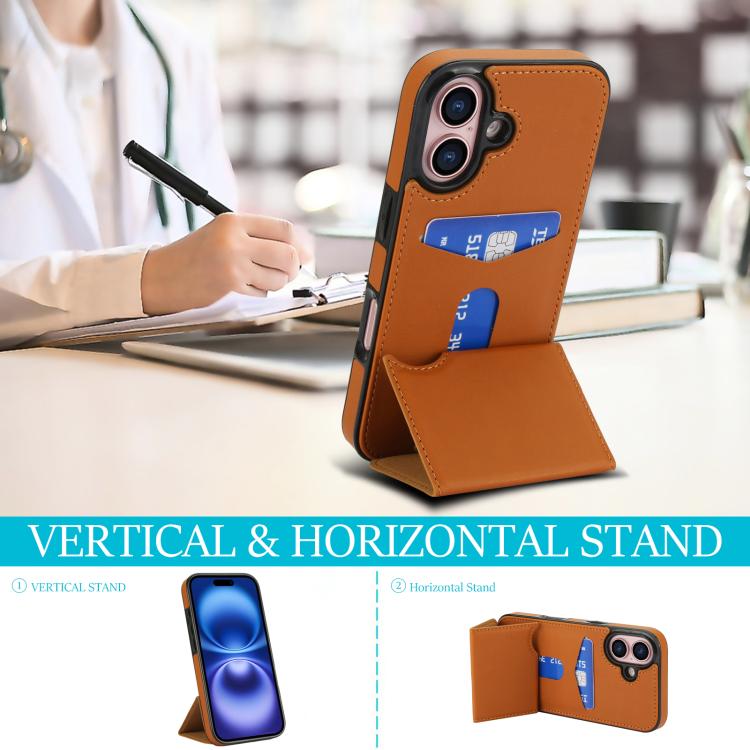 For iPhone 16 Plus Tri-fold Holder Leather Phone Case with Card Slot