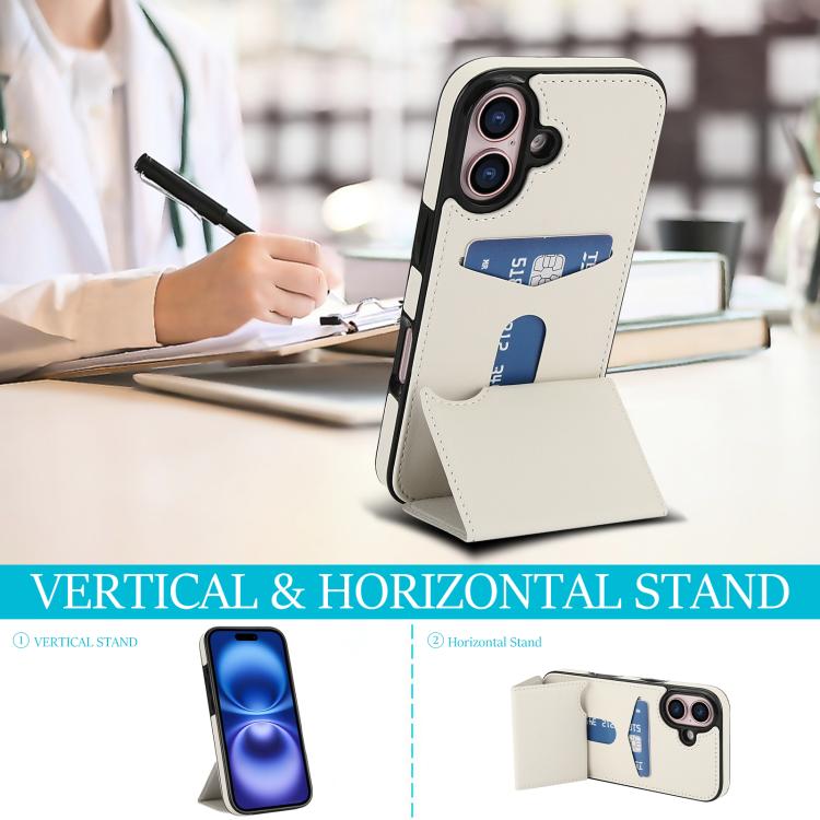 For iPhone 16 Tri-fold Holder Leather Phone Case with Card Slot