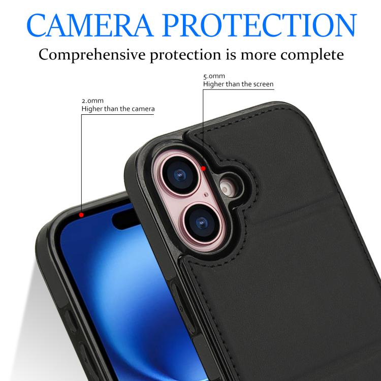 For iPhone 16 Tri-fold Holder Leather Phone Case with Card Slot