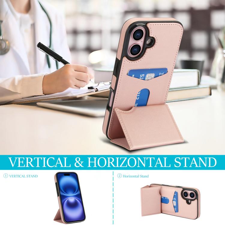 For iPhone 16 Tri-fold Holder Leather Phone Case with Card Slot