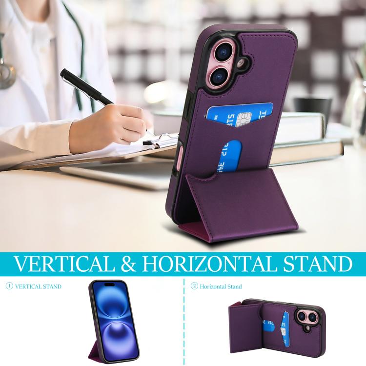 For iPhone 16 Tri-fold Holder Leather Phone Case with Card Slot