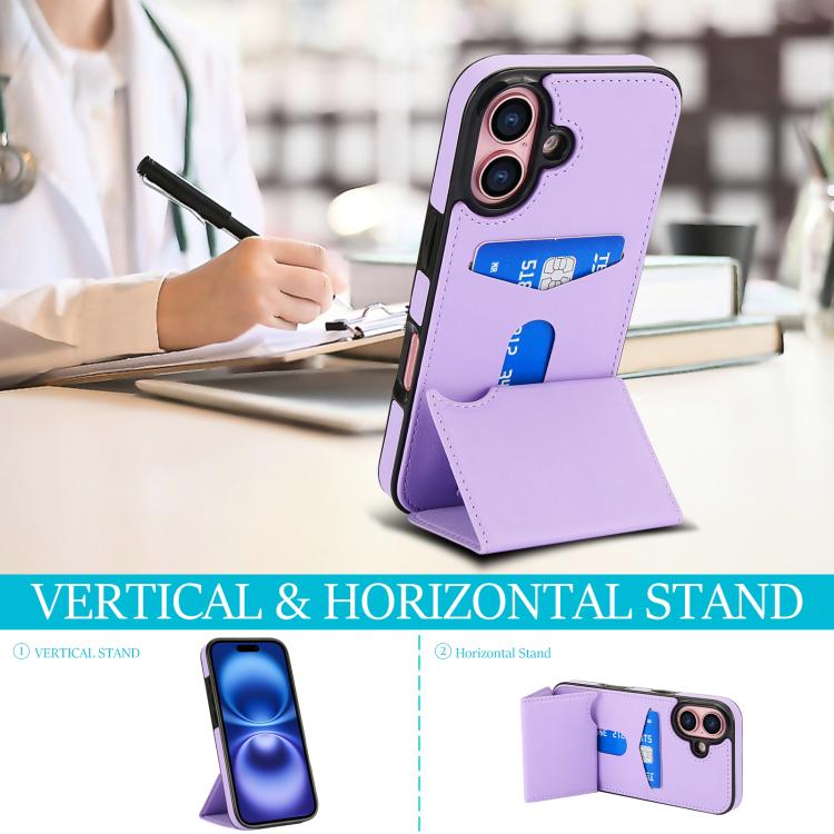 For iPhone 16 Tri-fold Holder Leather Phone Case with Card Slot
