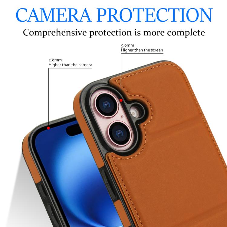 For iPhone 16 Tri-fold Holder Leather Phone Case with Card Slot