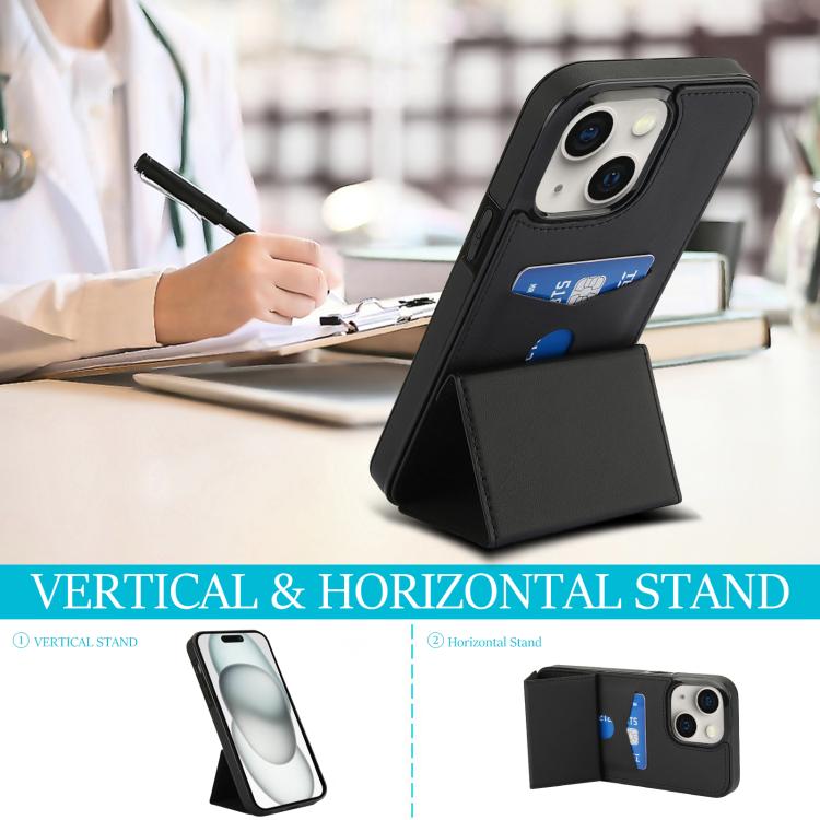 For iPhone 15 Plus Tri-fold Holder Leather Phone Case with Card Slot