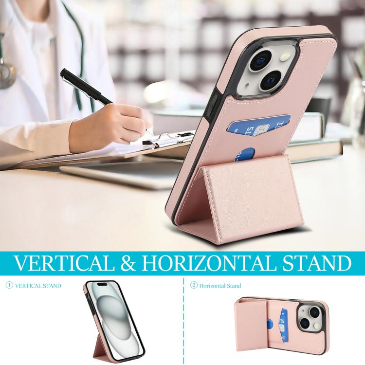 For iPhone 15 Tri-fold Holder Leather Phone Case with Card Slot