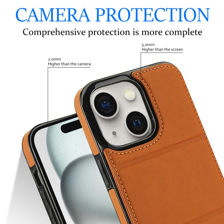 For iPhone 15 Tri-fold Holder Leather Phone Case with Card Slot