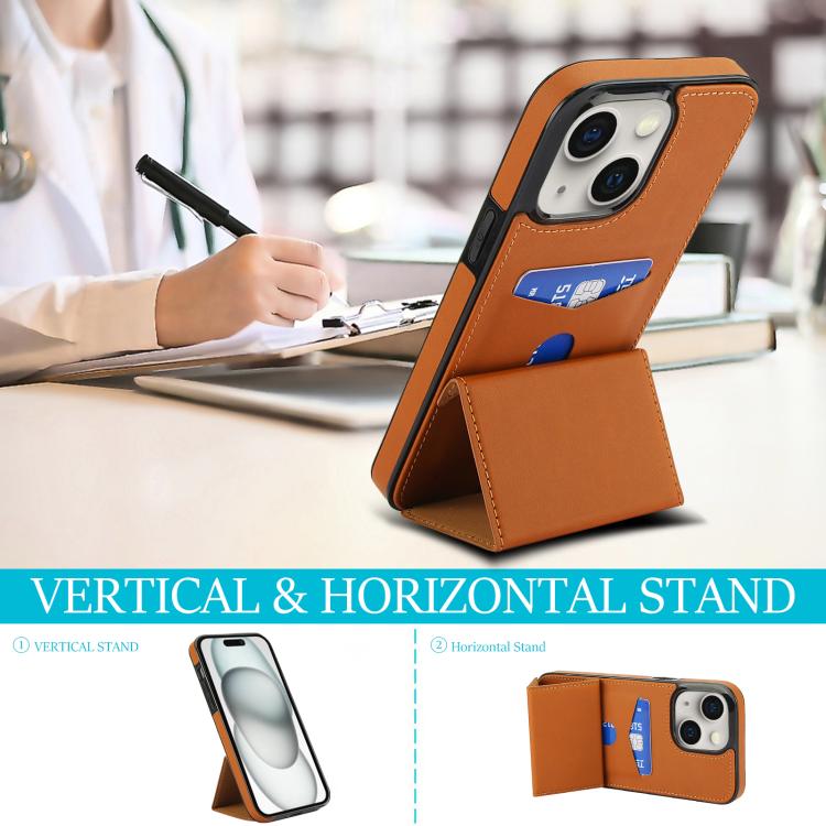 For iPhone 15 Tri-fold Holder Leather Phone Case with Card Slot