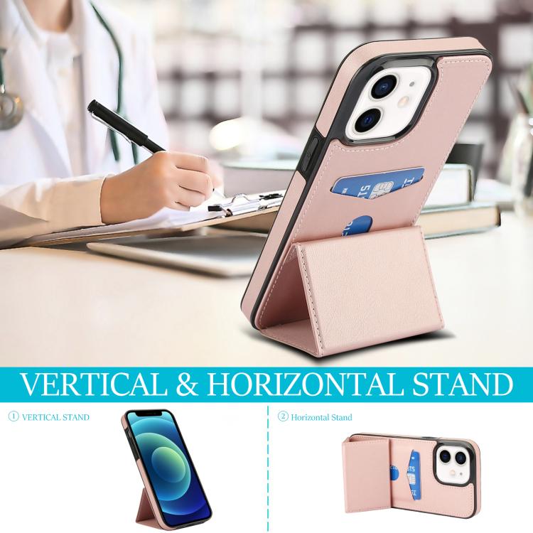 For iPhone 12 Tri-fold Holder Leather Phone Case with Card Slot