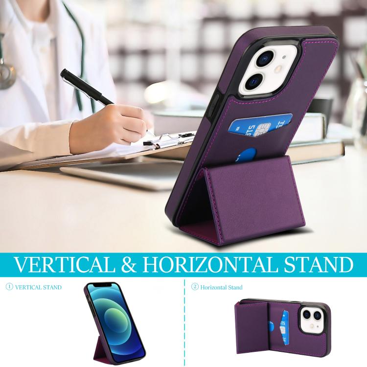 For iPhone 12 Tri-fold Holder Leather Phone Case with Card Slot