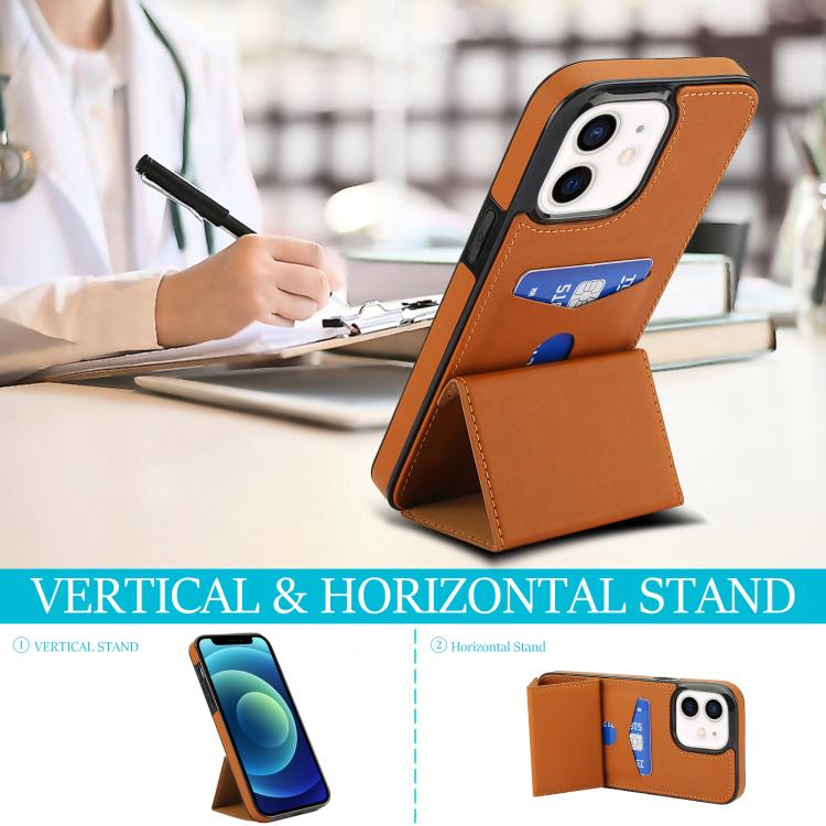 For iPhone 12 mini Tri-fold Holder Leather Phone Case with Card Slot