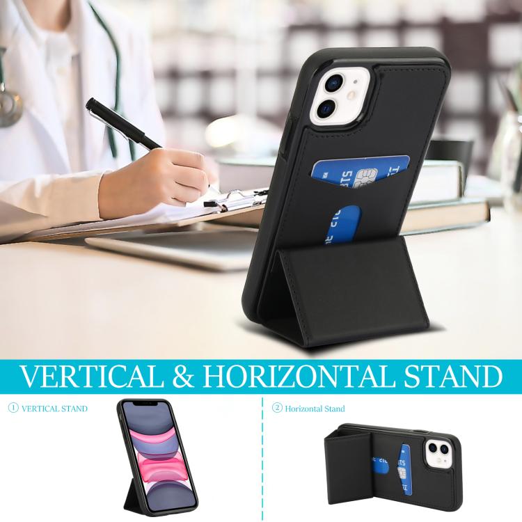 For iPhone 11 Tri-fold Holder Leather Phone Case with Card Slot