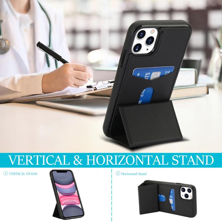 For iPhone 11 Pro Tri-fold Holder Leather Phone Case with Card Slot