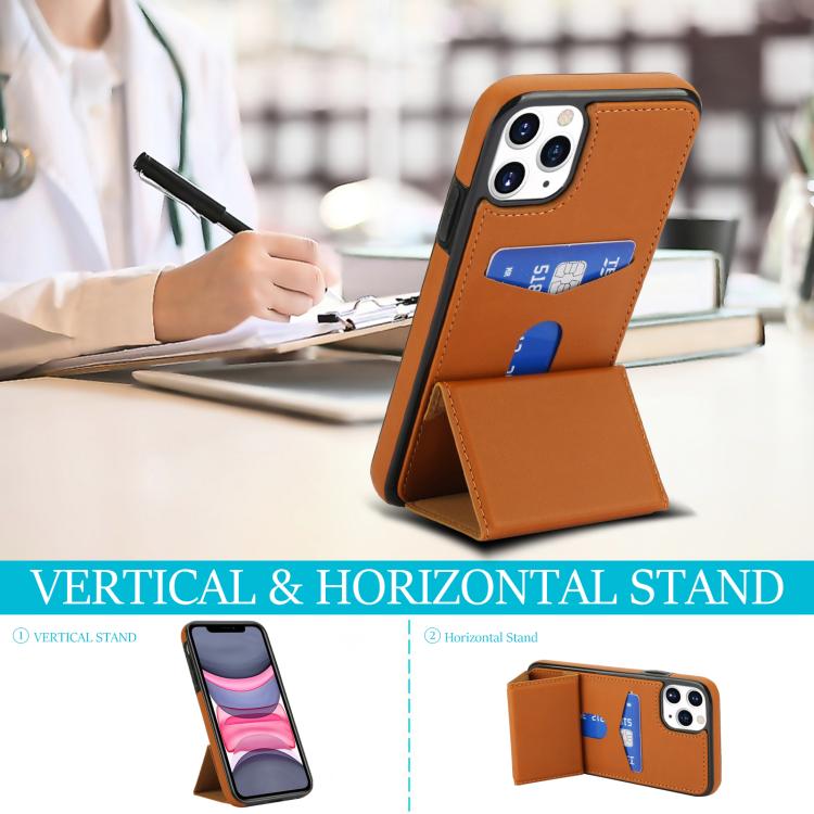 For iPhone 11 Pro Tri-fold Holder Leather Phone Case with Card Slot