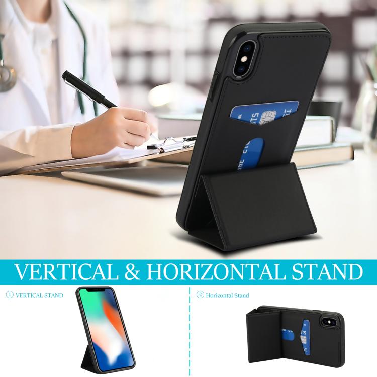 For iPhone XS / X Tri-fold Holder Leather Phone Case with Card Slot