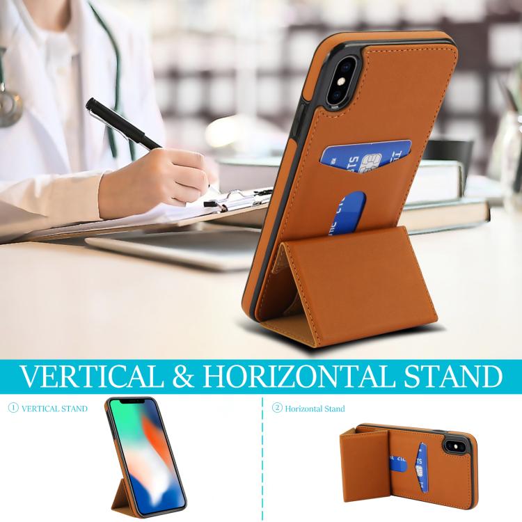 For iPhone XS / X Tri-fold Holder Leather Phone Case with Card Slot