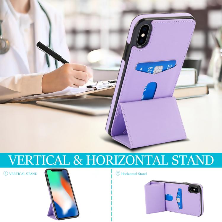 For iPhone XS Max Tri-fold Holder Leather Phone Case with Card Slot
