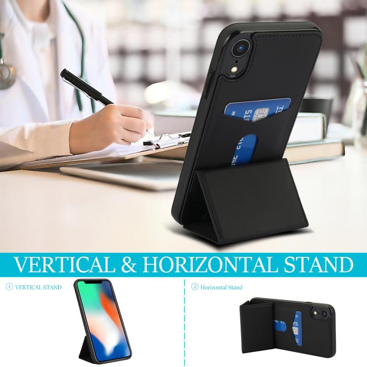 For iPhone XR Tri-fold Holder Leather Phone Case with Card Slot
