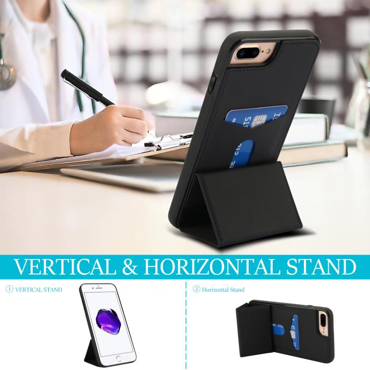 For iPhone 8 Plus / 7 Plus Tri-fold Holder Leather Phone Case with Card Slot