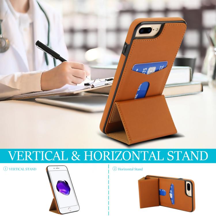 For iPhone 8 Plus / 7 Plus Tri-fold Holder Leather Phone Case with Card Slot