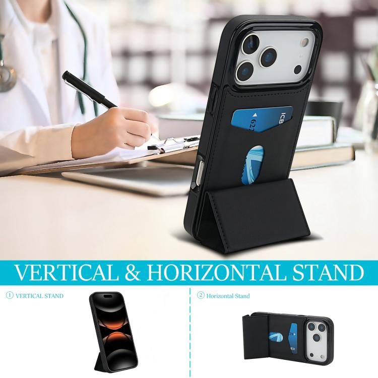 For iPhone 17 Pro Max Tri-fold Holder Leather Phone Case with Card Slot