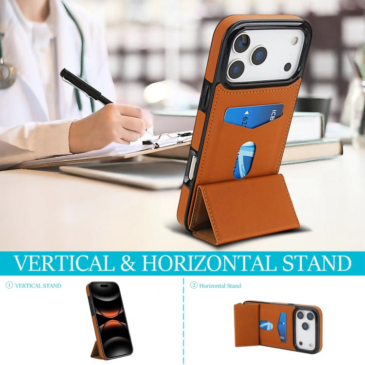 For iPhone 17 Pro Max Tri-fold Holder Leather Phone Case with Card Slot