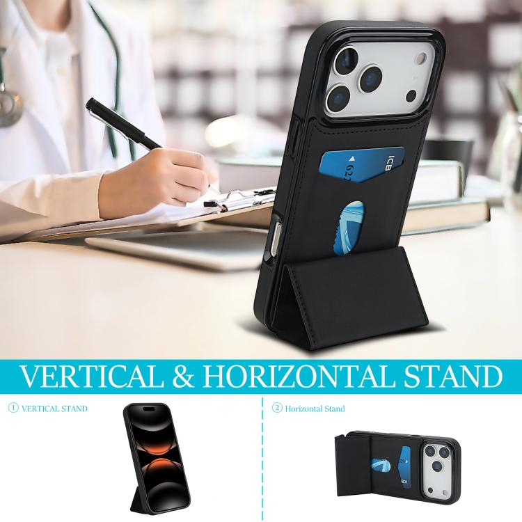 For iPhone 17 Pro Tri-fold Holder Leather Phone Case with Card Slot