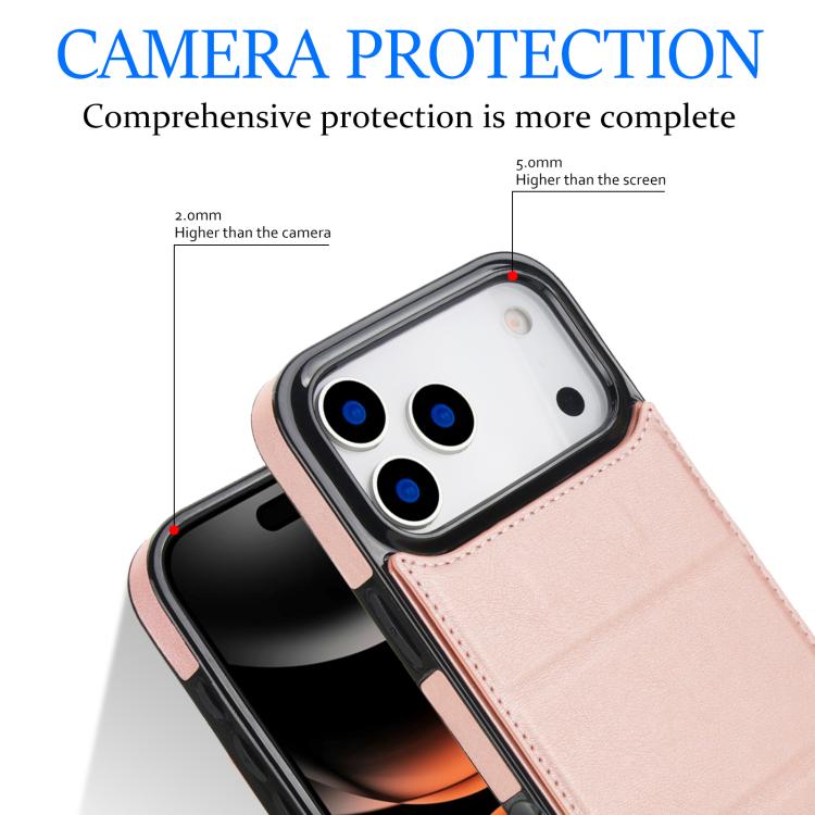 For iPhone 17 Pro Tri-fold Holder Leather Phone Case with Card Slot