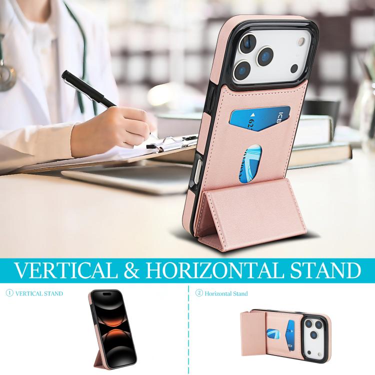 For iPhone 17 Pro Tri-fold Holder Leather Phone Case with Card Slot