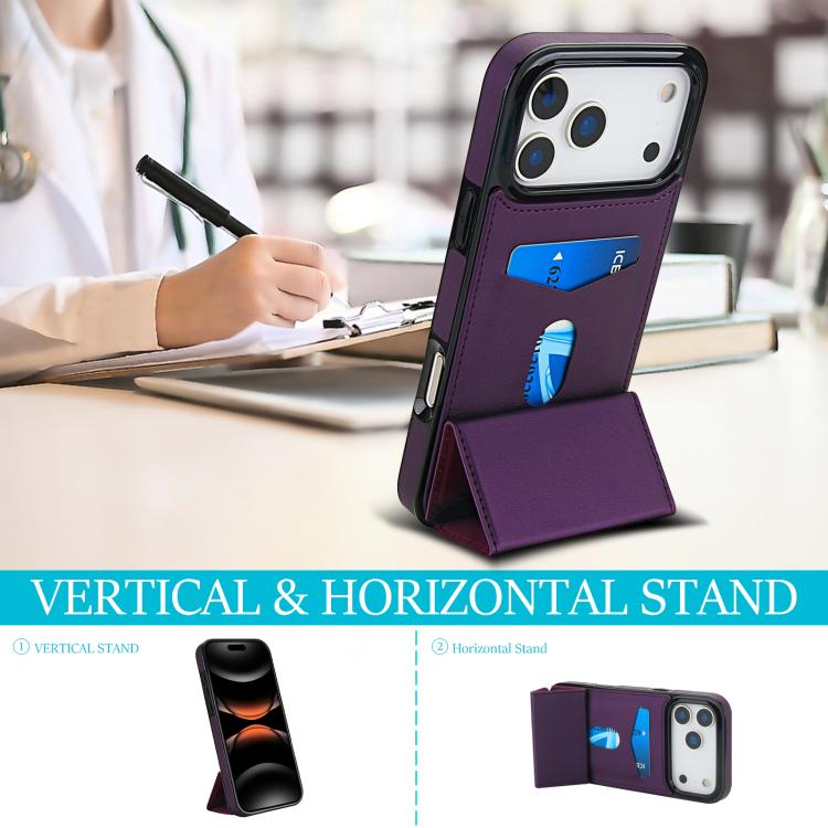 For iPhone 17 Pro Tri-fold Holder Leather Phone Case with Card Slot