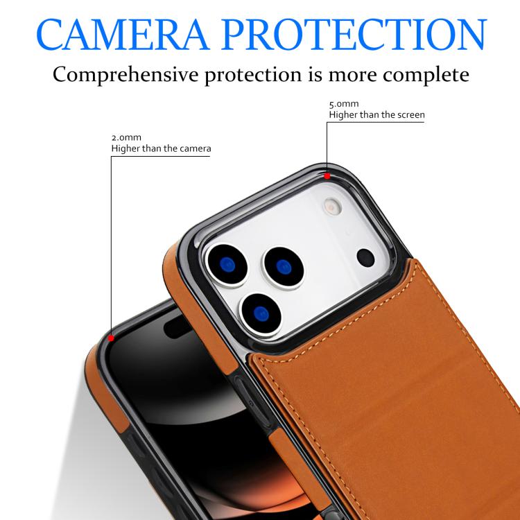 For iPhone 17 Pro Tri-fold Holder Leather Phone Case with Card Slot