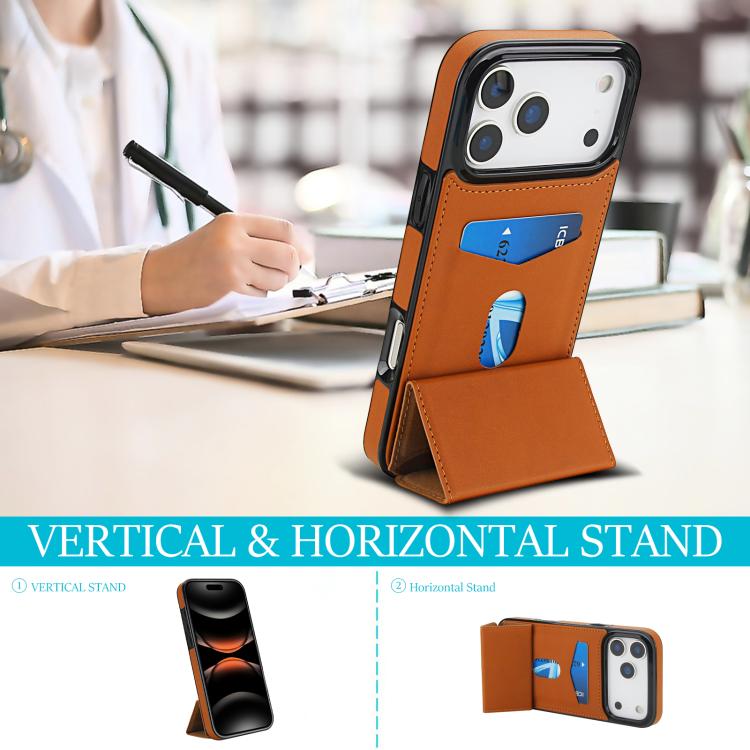 For iPhone 17 Pro Tri-fold Holder Leather Phone Case with Card Slot