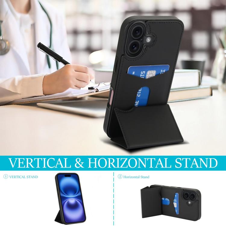 For iPhone 17 Tri-fold Holder Leather Phone Case with Card Slot