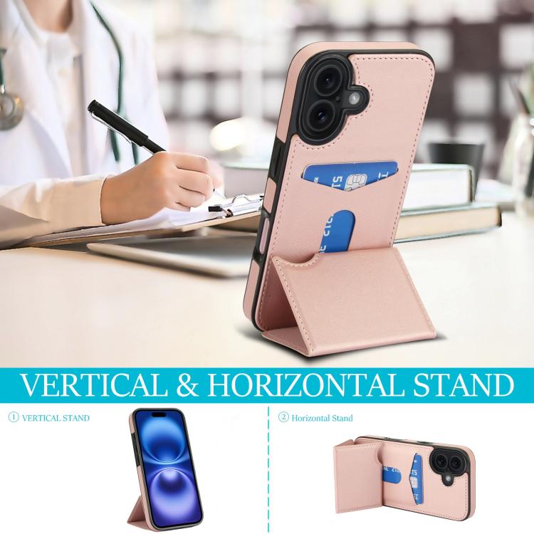 For iPhone 17 Tri-fold Holder Leather Phone Case with Card Slot