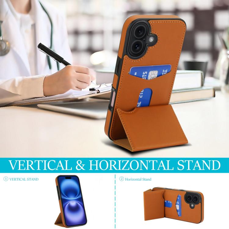 For iPhone 17 Tri-fold Holder Leather Phone Case with Card Slot