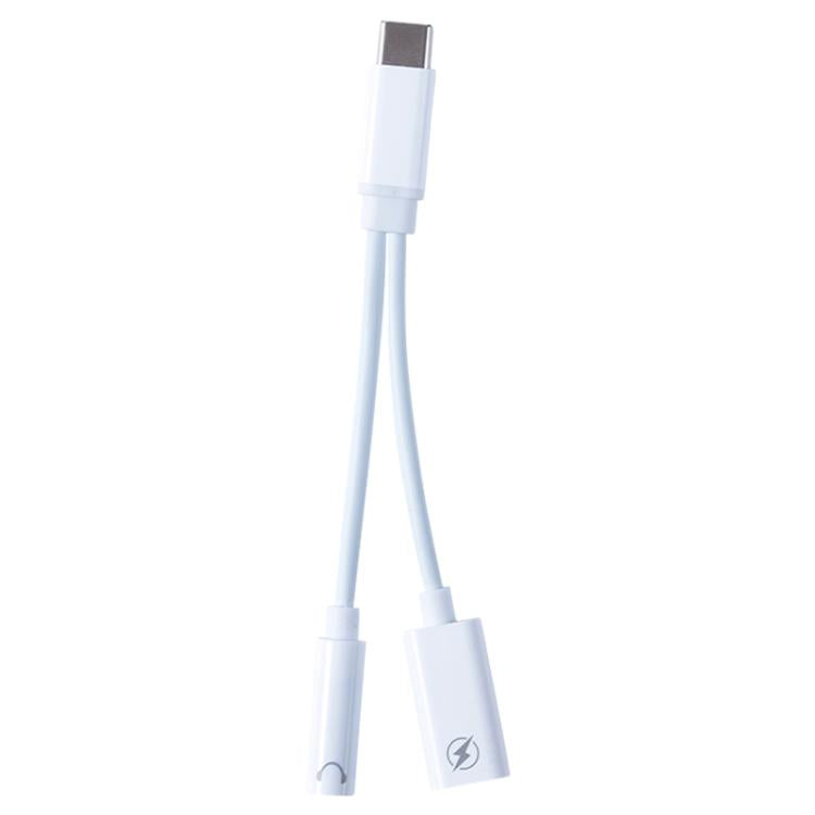 2 in 1 Type-C Male to Type-C Charging and 3.5mm Audio Female Earphone Adapter - White