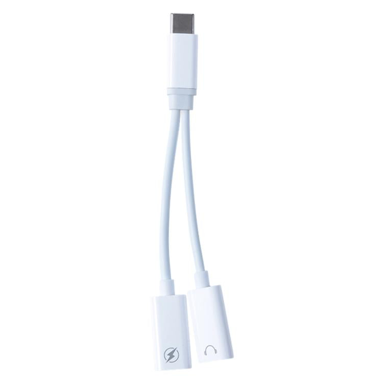 2 in 1 Type-C Male to Type-C Charging and Type-C Audio Female Earphone Adapter - White