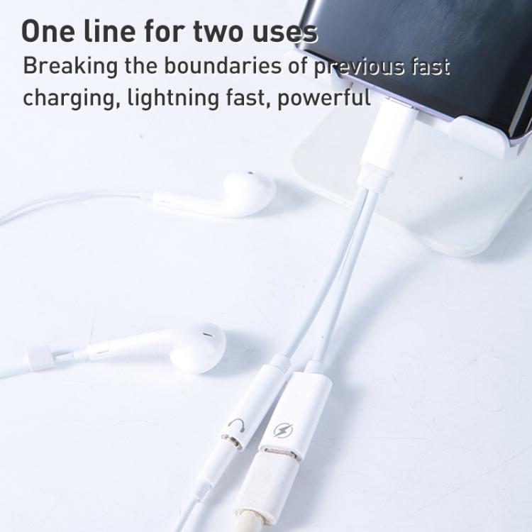 2 in 1 Type-C Male to Type-C Charging and Type-C Audio Female Earphone Adapter - White
