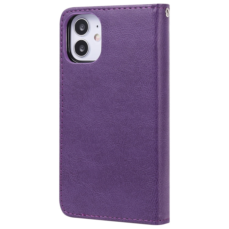 For iPhone 12 mini 2 in 1 Solid Color Detachable PU Leather Case with Card Slots & Magnetic Holder & Photo Frame & Wallet & Strap