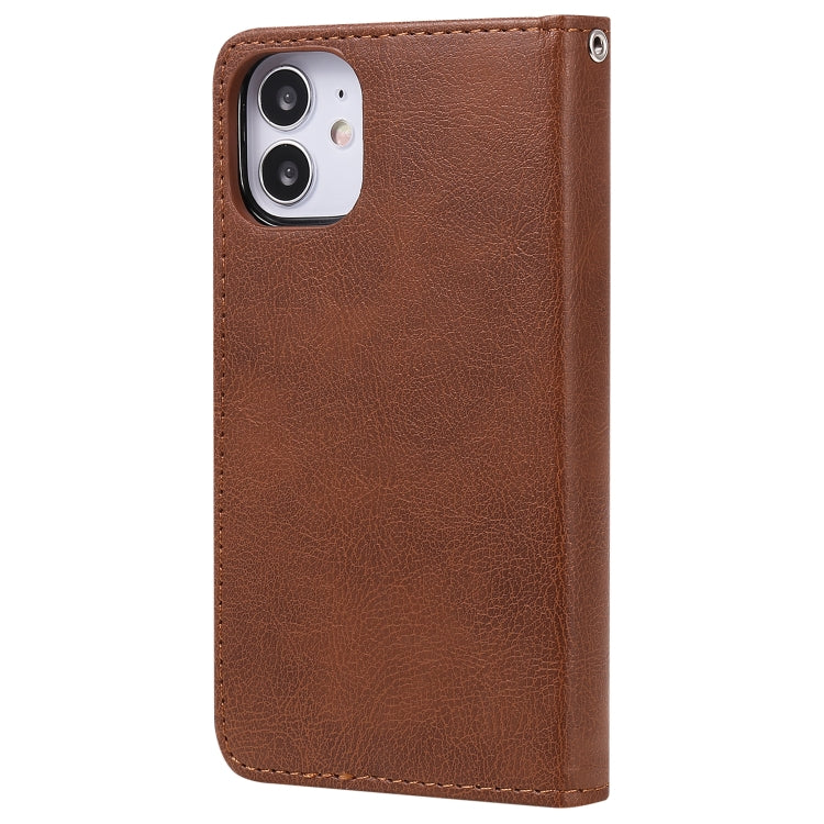 For iPhone 12 mini 2 in 1 Solid Color Detachable PU Leather Case with Card Slots & Magnetic Holder & Photo Frame & Wallet & Strap