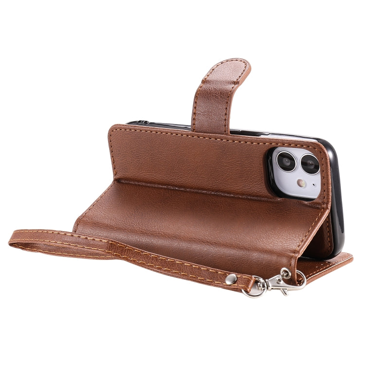For iPhone 12 mini 2 in 1 Solid Color Detachable PU Leather Case with Card Slots & Magnetic Holder & Photo Frame & Wallet & Strap