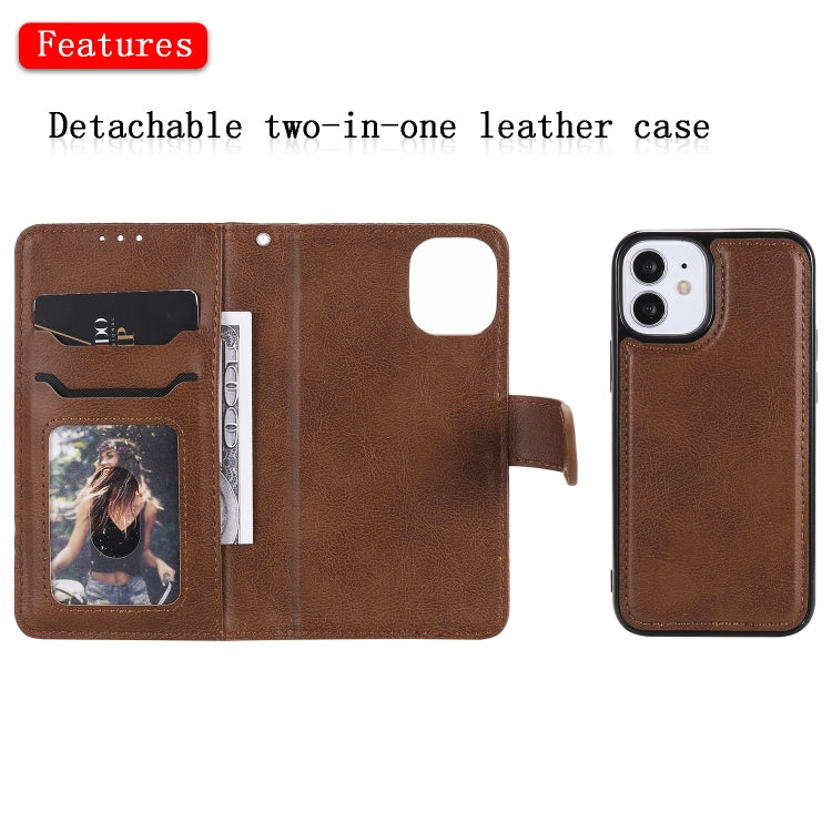 For iPhone 12 mini 2 in 1 Solid Color Detachable PU Leather Case with Card Slots & Magnetic Holder & Photo Frame & Wallet & Strap