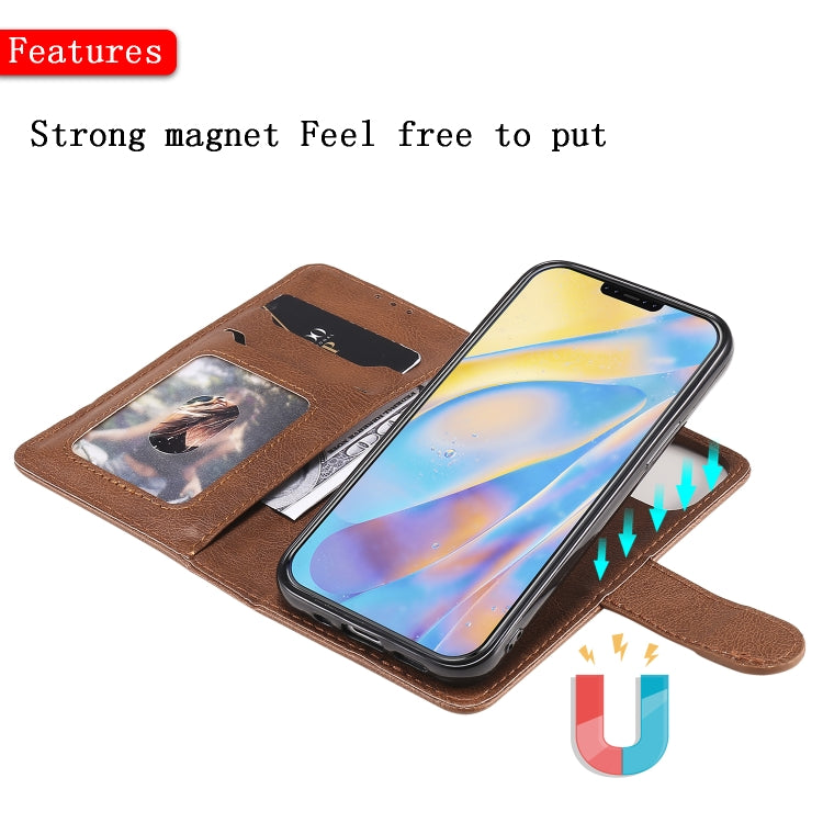 For iPhone 12 mini 2 in 1 Solid Color Detachable PU Leather Case with Card Slots & Magnetic Holder & Photo Frame & Wallet & Strap