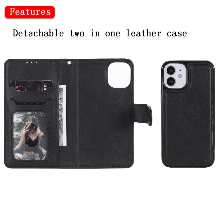 For iPhone 12 mini 2 in 1 Solid Color Detachable PU Leather Case with Card Slots & Magnetic Holder & Photo Frame & Wallet & Strap
