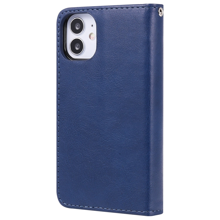 For iPhone 12 mini 2 in 1 Solid Color Detachable PU Leather Case with Card Slots & Magnetic Holder & Photo Frame & Wallet & Strap