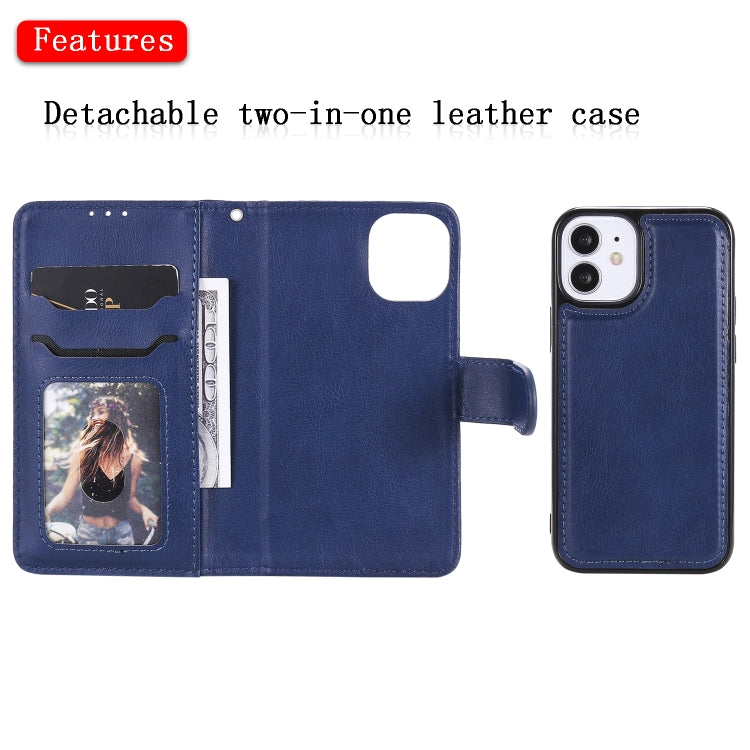 For iPhone 12 mini 2 in 1 Solid Color Detachable PU Leather Case with Card Slots & Magnetic Holder & Photo Frame & Wallet & Strap