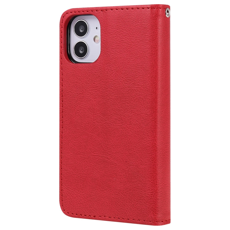 For iPhone 12 mini 2 in 1 Solid Color Detachable PU Leather Case with Card Slots & Magnetic Holder & Photo Frame & Wallet & Strap