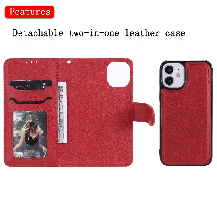 For iPhone 12 mini 2 in 1 Solid Color Detachable PU Leather Case with Card Slots & Magnetic Holder & Photo Frame & Wallet & Strap