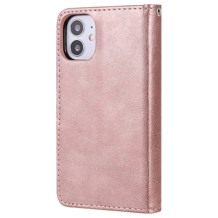 For iPhone 12 mini 2 in 1 Solid Color Detachable PU Leather Case with Card Slots & Magnetic Holder & Photo Frame & Wallet & Strap