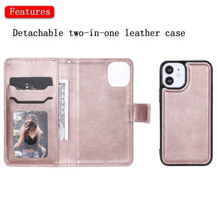 For iPhone 12 mini 2 in 1 Solid Color Detachable PU Leather Case with Card Slots & Magnetic Holder & Photo Frame & Wallet & Strap