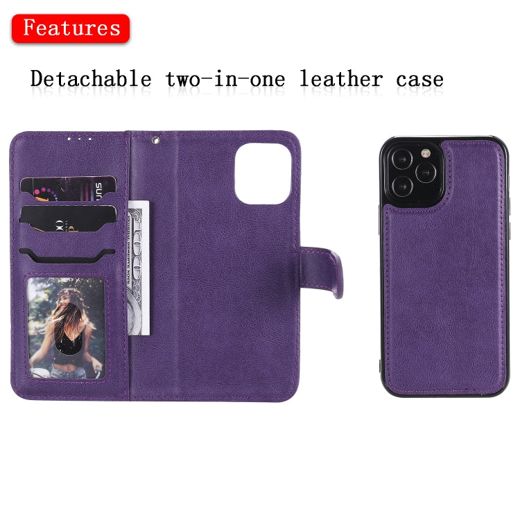 For iPhone 12 / 12 Pro 2 in 1 Solid Color Detachable PU Leather Case with Card Slots & Magnetic Holder & Photo Frame & Wallet & Strap